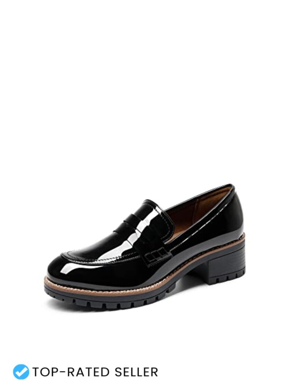 Women's Chunky Platform Penny Loafers Slip-On Work Shoes Faux Leather